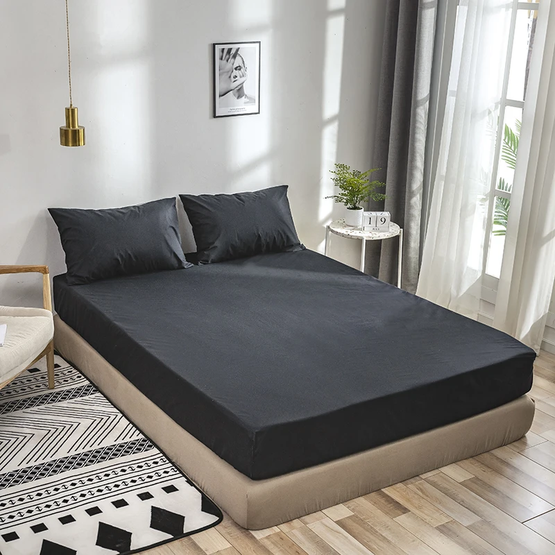 

Smooth Waterproof Mattress Protector Cover Solid Fitted Sheet Protection for Kids Bed Linens with Elastic Black White Blue