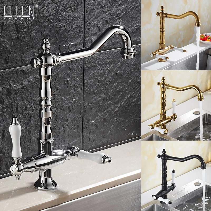 Kitchen Faucet Cold-Water-Mixer Dual-Handle Black Antique Crane Deck-Mounted Bronze Single-Hole