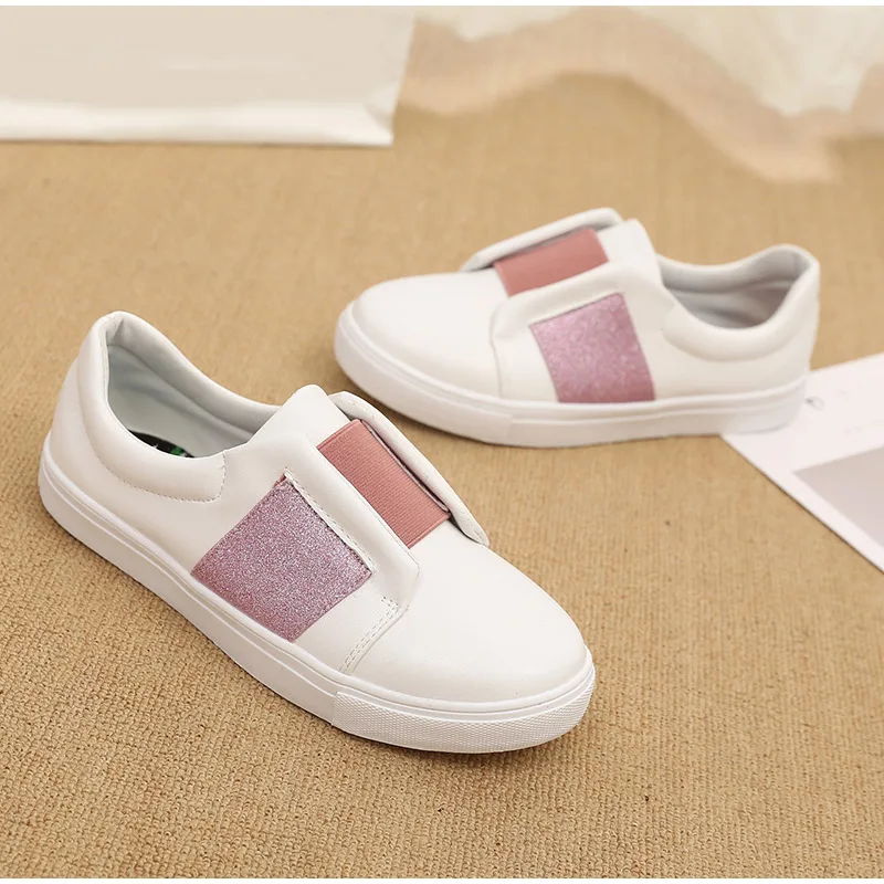 MCCKLE Bling Slip On Shoes Woman Flats Autumn Vulcanized Ladies Platform Comfortable Casual White Shoes Female Fashion Plus Size