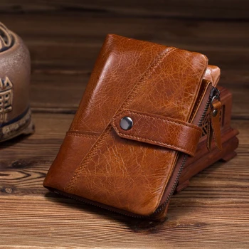 

New Hasp Men Pocket Wallet Patchworked Cowhide Leather Men's Purse Multiple Cards Coin Zipper Handheld Bag