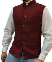 Men's Vest Stand-up Collar Herringbone Suit Vest Steampunk Style Wedding Groom Waistcoat 2