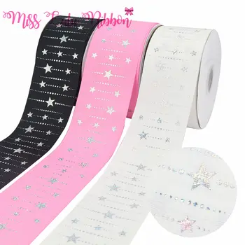 

3 "75mm Geometry Series Gold Foil Silver Pentagram White Pink Clack Solid Ribbon DIY Decorative Accessories 50 Yards / Roll