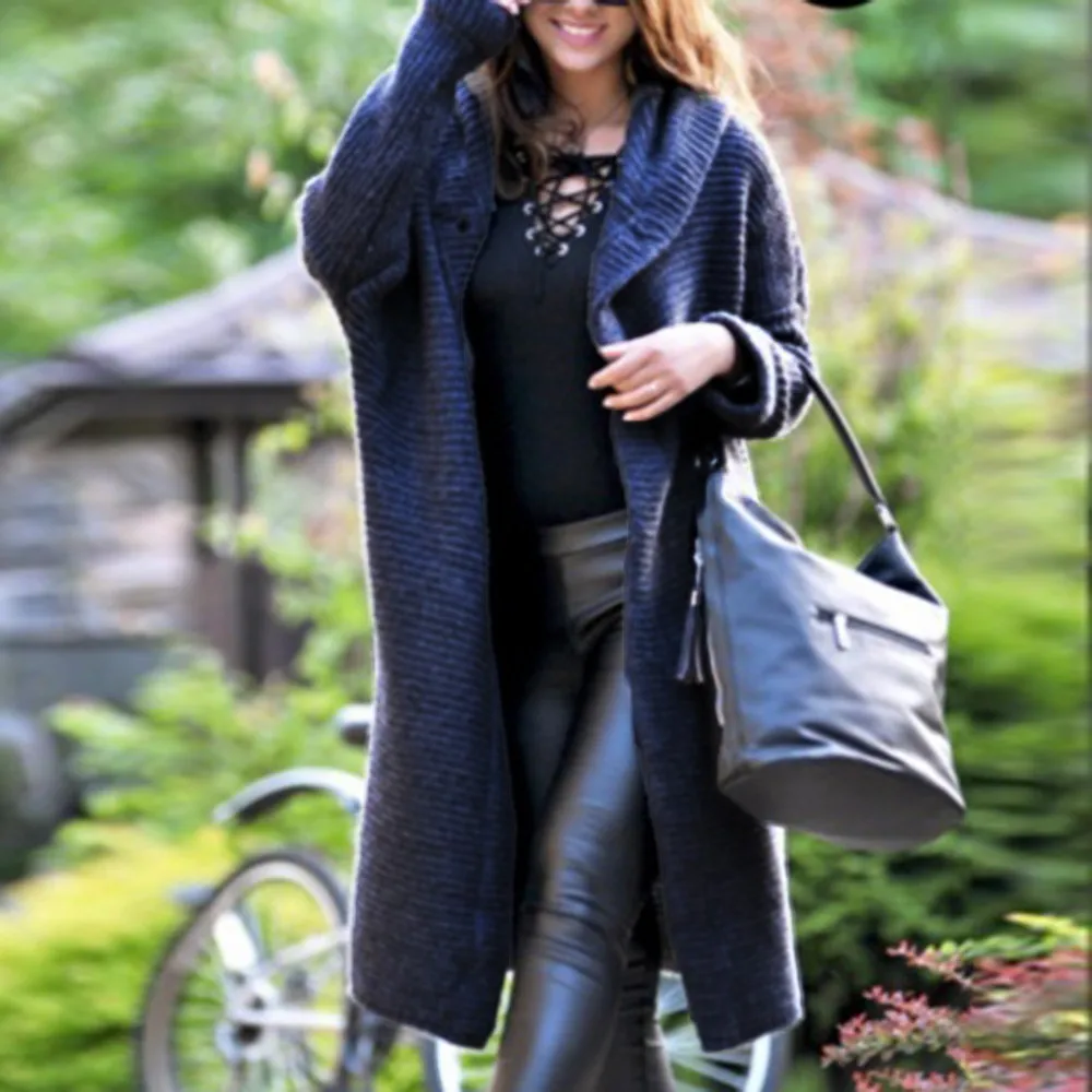 

Warm Long Sweaters Woman 2019 Autumn Winter Long Sleeve Pure Color Loose Long Cardigan Casual Hooded Outwear Cardigan Mujer#G8