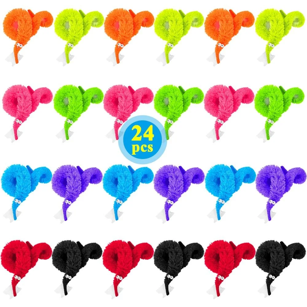 24/64Pcs Worm On A String Fuzzy Trick WormToy Party Favors Bag Fillers Christmas Stocking Stuffer Gifts Assorted Colors For Kids