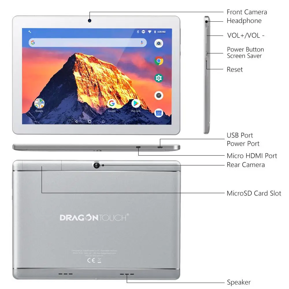 Dragon Touch K10 10 inch Android Tablet with 2GB RAM 16GB Quad Core Android 8.1 IPS HD Display Micro HDMI GPS FM Brand Tablet PC