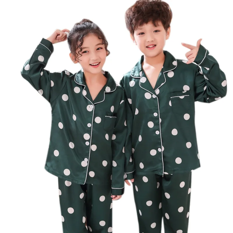 

Autumn Baby Kids Girls Boys Polka Dot Print Sleepwear Set Long Sleeve Button Blouse Tops+Pants Pajamas