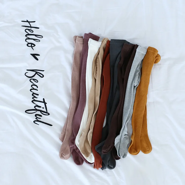 Осень зима 2019 модные хлопковые колготки для девочек однотонные обтягивающие