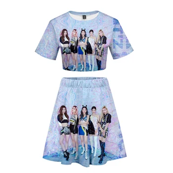 

New Korean Fashion Kpop ITZY 3D Fashion Shorts Elastic Waist Women's Loose Soft Sets Casual Short Skirts + Navel T-shirt