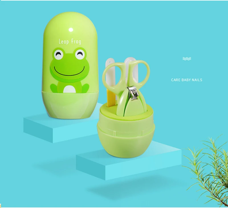 4pcs Baby Nail Care Set Health care Kits Infant Finger Trimmer Scissors Nail Clippers Cartoon Animal Storage Box for Travel