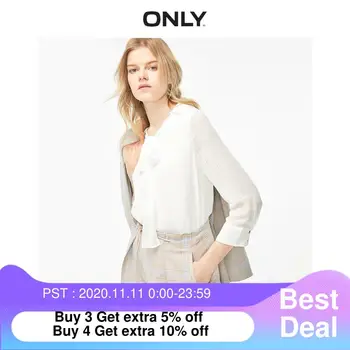 

ONLY Women's Loose Fit White Bowknot Chiffon Shirt | 119304504