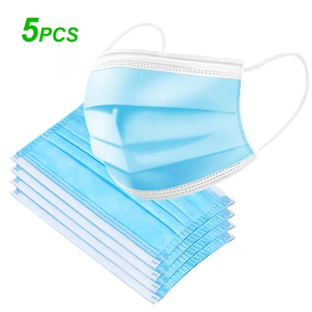 

5pcs Disposable Face Mask with Elastic Earloop Breathable Mouth Mask Filter Sanitary 3-ply Non-woven Protective Safety Masks