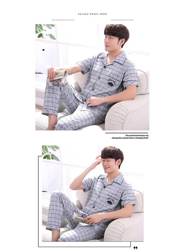 organic pyjamas Men's Cotton Sleepwear Set Loungewear Men Sleep Shirt Trousers Plaid pijama hombre invierno Winter Man Pajamas for Men cotton loungewear