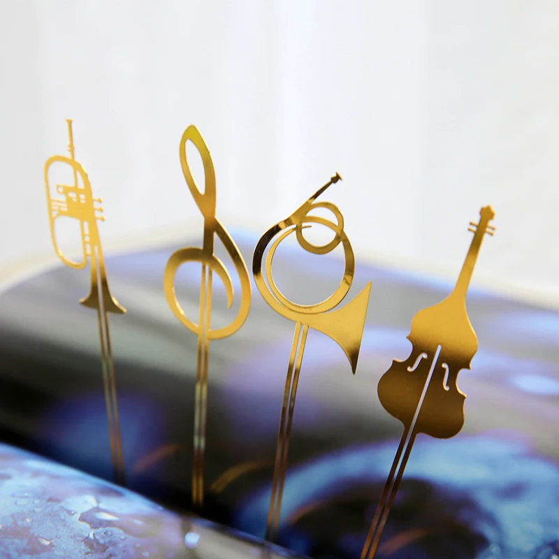 

4pcs Fantastic Classical Music Instruments Bookmarks Gold Plated Musical Notes Book Mark Stationery Office School Supplies H6145