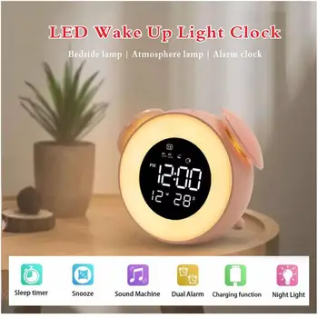 

Alarm clock led clock lamp digital clock bedside table clock desk clock electronic decorate sunrise sunset light music clock