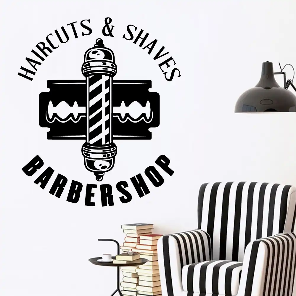 Creative Barber Art Vinyl Wall Sticker For Barber Shop Hairstyle