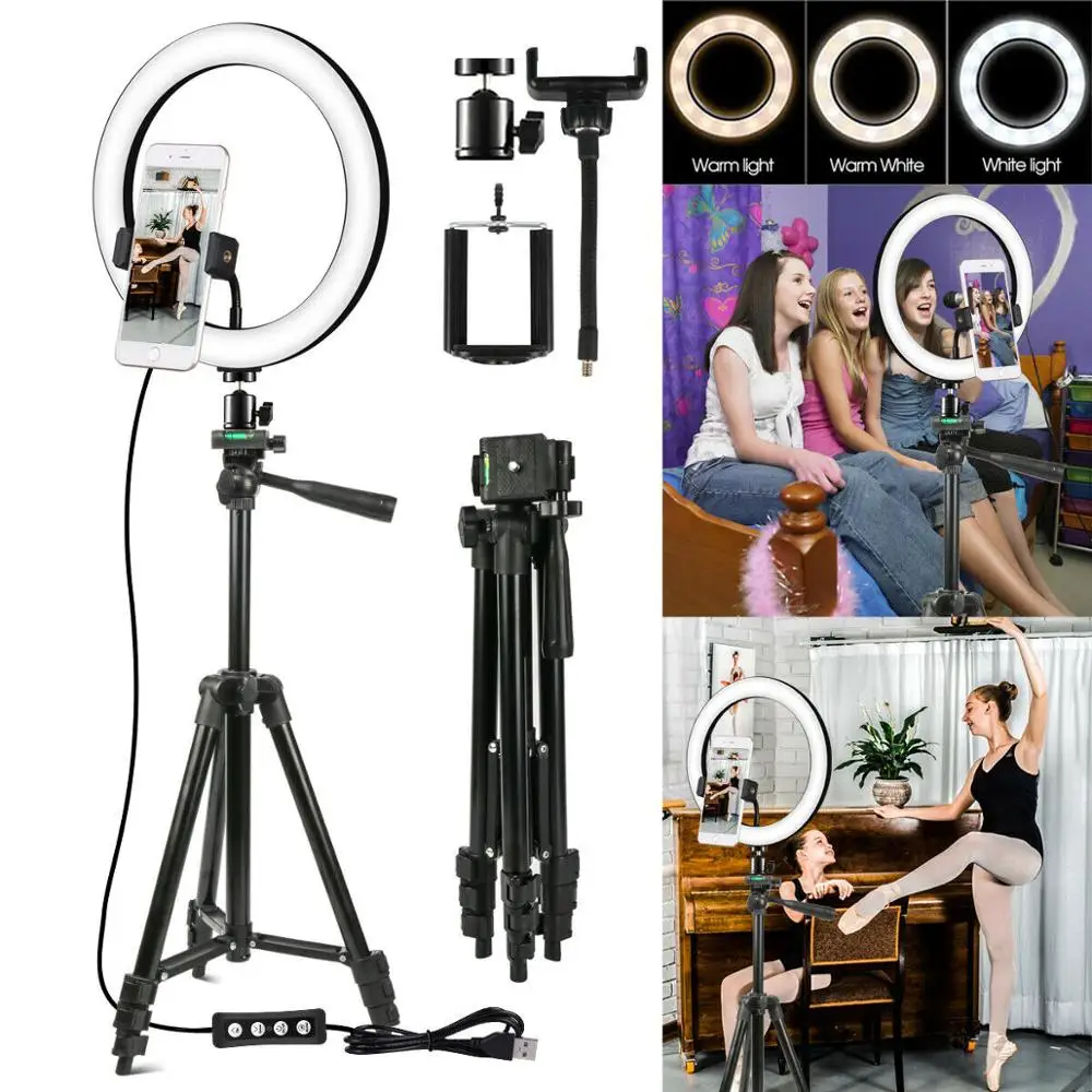 

For Cell Phone Studio Dimmable LED Selfie Ring Light with Tripod USB Selfie Light Ring Lamp Big Photography Ringlight with Stand