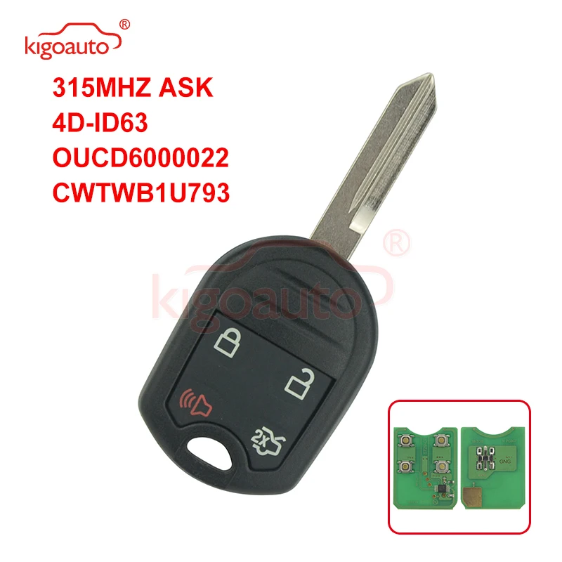 

Kigoauto CWTWB1U793 Remote head key 4 button 315Mhz with 4D63 80 bit chip for Ford Edge Escape Explorer 2012 2013 2014
