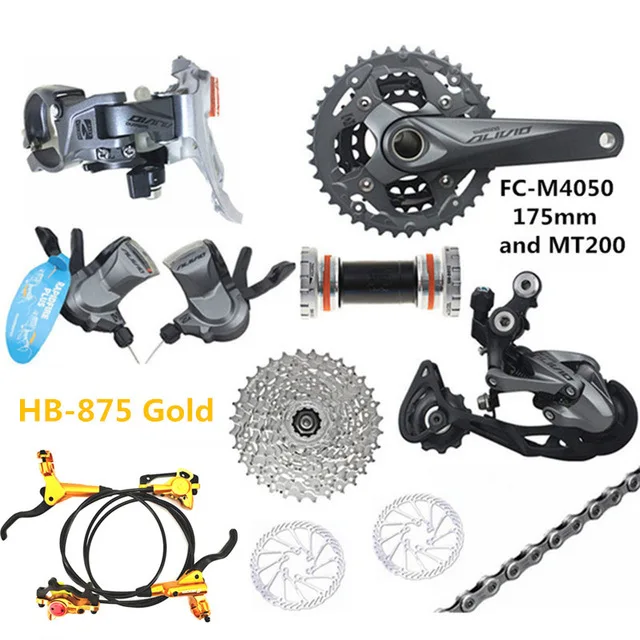 175mm HB-875 Gold SHIMANO ALIVIO M4050/M4000 9-27-скорость горный велосипед сдвиг комплект добавляет зум HB-875 тормозной HS1 160 мм, суперсильные магниты - Цвет: 175mm HB-875 Gold