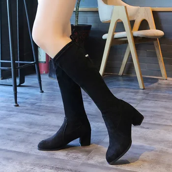 

SunNY Everest 2020 Autumn And Winter New Women Over-The-Knee Boots Plus Size High-Heeled Warm Martin Boots Black Size34-40