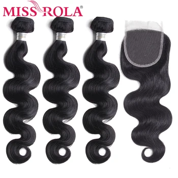 

Miss Rola Hair Body Wave Malaysian Hair Bundles with Closure Natural Color 100% Human Hair Non-Remy 8-26 inch Hair Extension