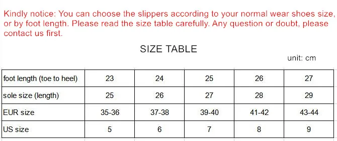 slippers size