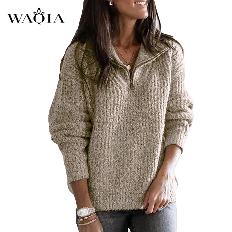5XL Autumn Women Sweater Knitted Long Sleeve Turn-Down Collar Top Women Casual Loose Plus Size Zipper Sweaters Pullovers