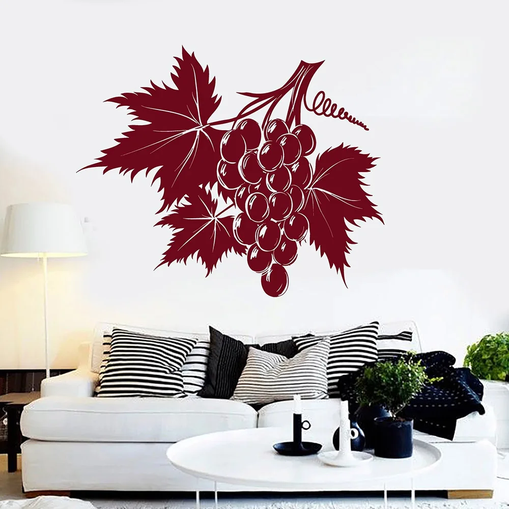 Bunch Grapes Leaves Wall Stickers For Kitchen Vinyl Decal Decor Living Room Cute Pattern Decoration Dining Art W505 | Дом и сад
