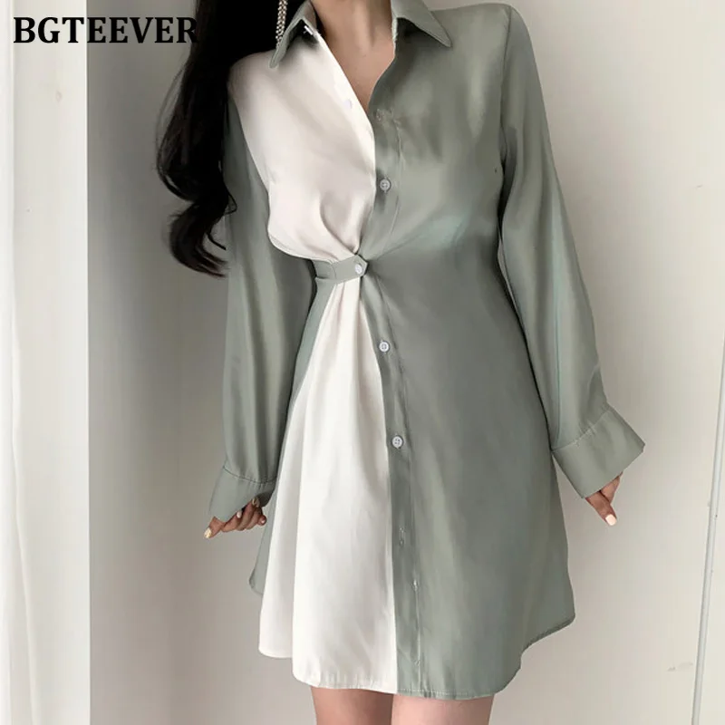 

BGTEEVER Summer Turn-down Collar Shirt Dress for Women 2020 Hit Color Button Up Female A-line Short Dress OL Vestidos femme