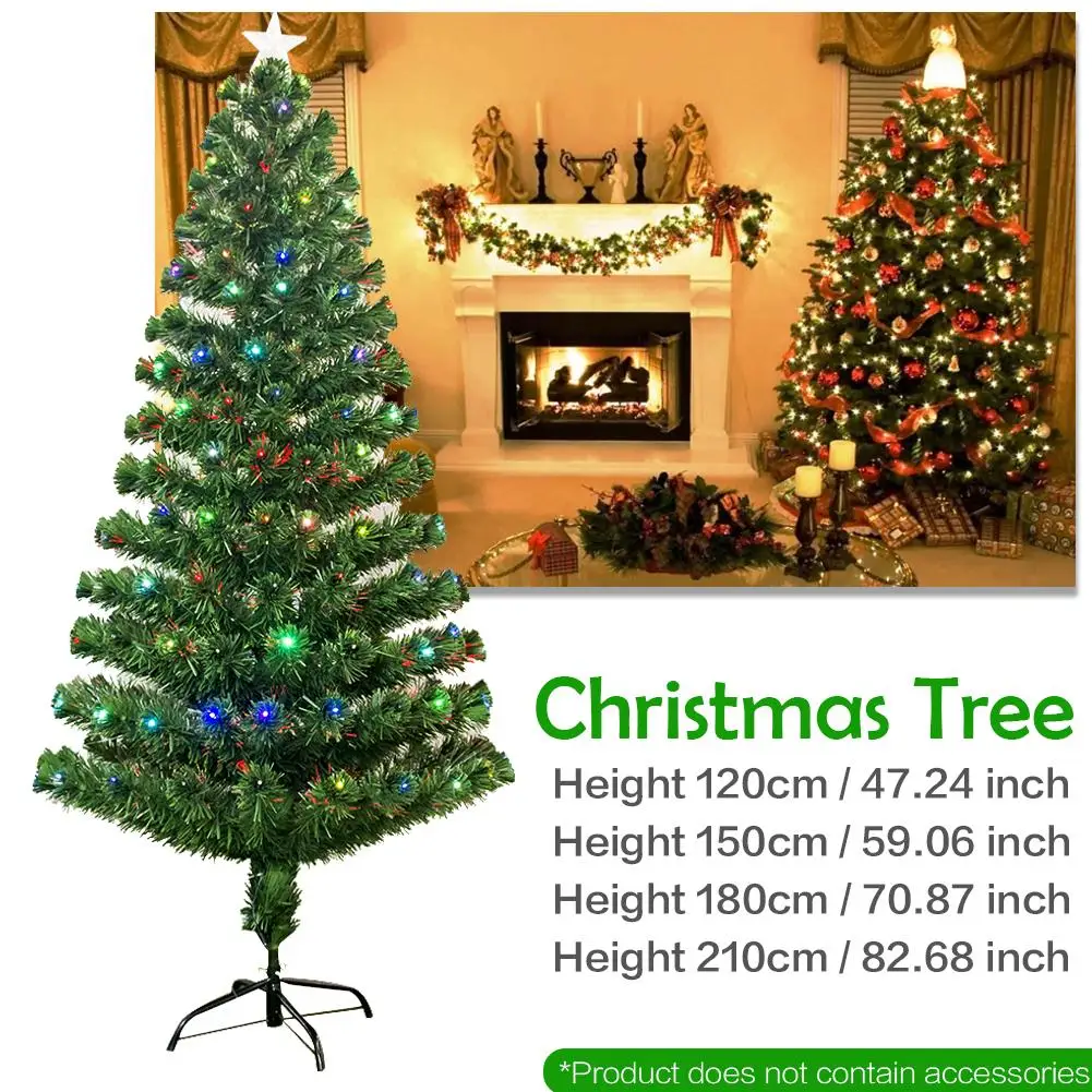 Рождественская елка, цветная оптическая волоконная лампа, зеленая Рождественская елка, железная подставка, украшение для домашнего фестиваля, железная подставка, украшение для ЕС/Великобритании