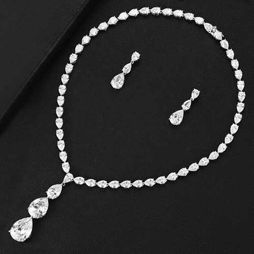 Silver Missvikki Великолепная блестящая капля ожерелье Серьги Зеленый Кристалл Ювелирные наборы для женщин эффектное ожерелье серьги ювелирные изделия - Окраска металла: Silver