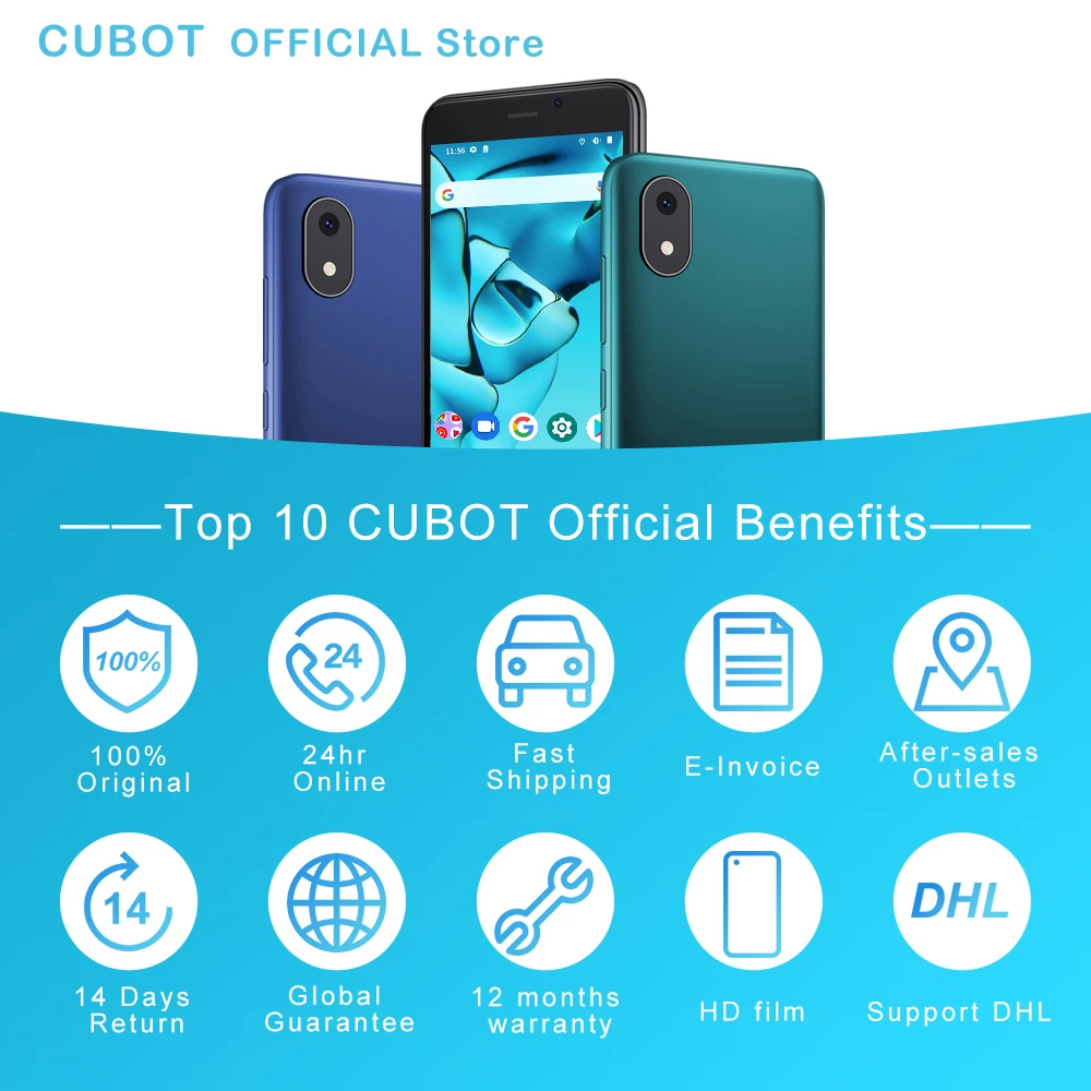 Cubot J10 Smartphone 4-Inch Mini Phone 2350mAh 32GB ROM 5MP Rear Camera Google Android 11 Dual SIM Card 3G Telephone Face ID 6
