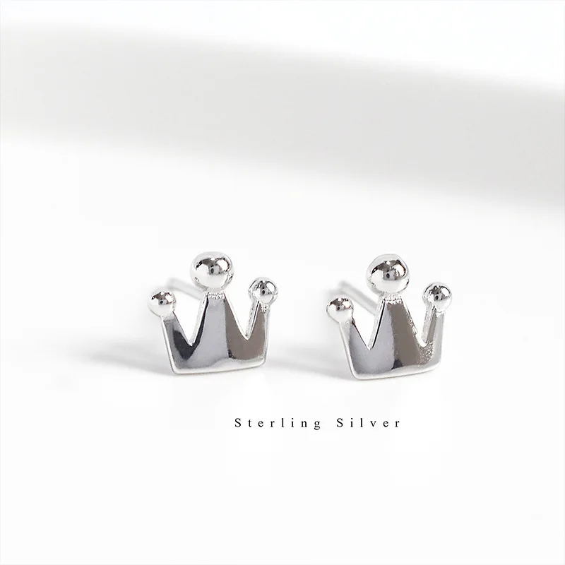 925 Sterling Silver Korean Version Mini Cute Crown Earrings Women Fashion Simple Wedding Party Jewelry Accessories - Image 4