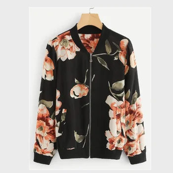 

Slim Women Baseball Jacket Fantasy Women With Pocket Printed Floral Baseball Jacket Coats 2019 Fashion Autumn And Winter Coats