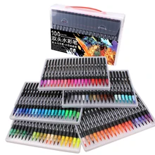 Felt-tip Pens Dual Tips 48/60/72/100 Art Marker Water Based Ink Soft Fine Brush Pen for Kids Adults Drawing Colors for Children