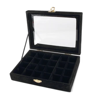 

Free Shipping Top Grade 24 Slot Black Glass Lid Bracelet Loose Bead Box Jewelry Boxes Display Box Bracelet Jewelry Display Shelf