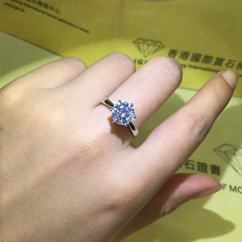 Стерлинговое Серебро 925 пробы 1ct 2ct 3ct классическое кольцо с круглой огранкой ювелирные изделия с бриллиантами Муассанит кольцо обручальное юбилейное кольцо
