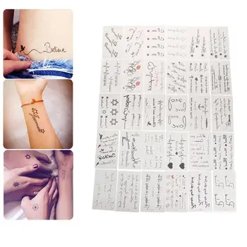 

30Pcs Tattoo Stickers Waterproof Decals Lasting Flower Pattern Stickers English Letters Temporary Tattoos A Set