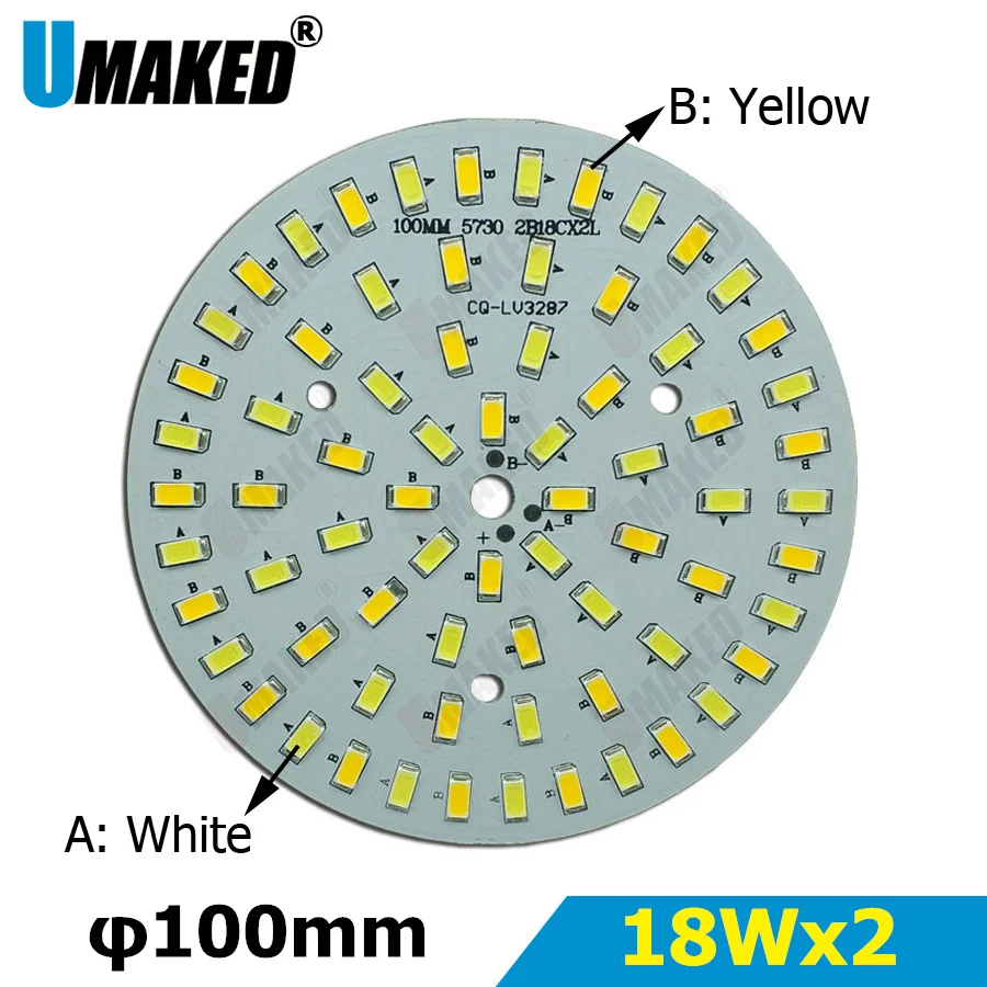 18Wx2 теплый/холодный белый два цвета в одном PCB 100 мм 5730 SMD светильник светодиодный
