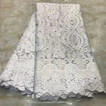 

White color African french net lace fabric 2019 embroidery stones guipure cord lace high quality Nigerian lace fabrics for party
