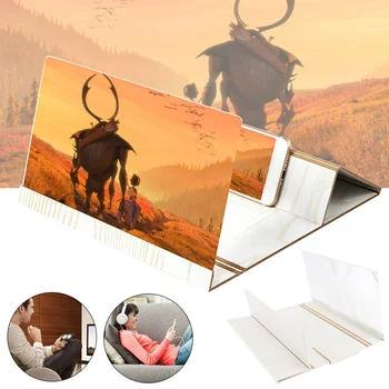 

12 Inch 4X Portable White Wood Grain PMMA + Fiberboard 3D Video Mobile Phone Screen Magnifier with Mobile Phone Bracket