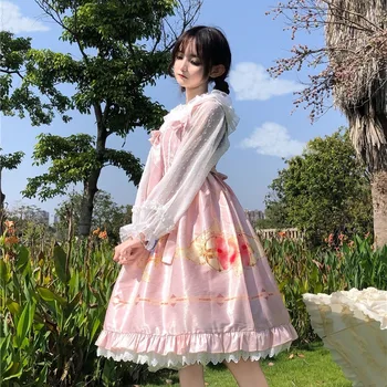 

Palace princess daily tea party sweet lolita dress vintage lace bowknot printing high waist victorian dress kawaii girl jsk cos