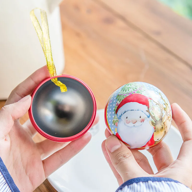 

3 Pcs Christmas Round Tinplate Candy Boxes Wedding Birthday Beautiful Gift Packing Box Santa Snowman Party Giveaway Case