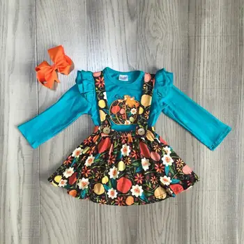 

children girls 2 pcs clothes girls fall dress girls Halloween dress girls floral dress pumpkin print with bow
