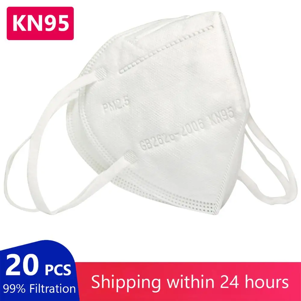 

20 pcs KN95 Mask Respirator 99% Filtration Anti-Flu Virus 6-layer Face Masks Unvalved Reusable N95 Masks Features as KF94 FFP2