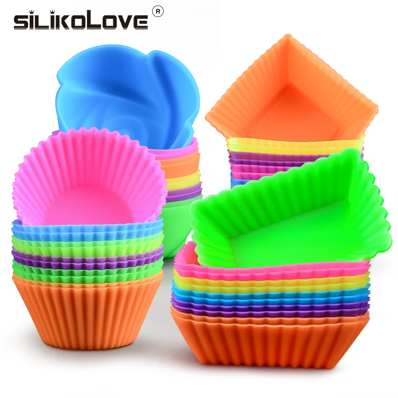 Webake Baking Cups Silicone Cakelette Baking Mold Flower Muffin Pan Soap Mold 3.5 Inch 12 Pack