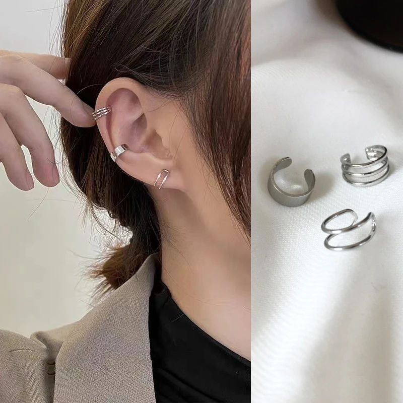 De moda Simple liso puños de oído pendientes de Clip pendientes largos aretes pendientes para las mujeres sin Piercing falso cartílago pendiente regalos