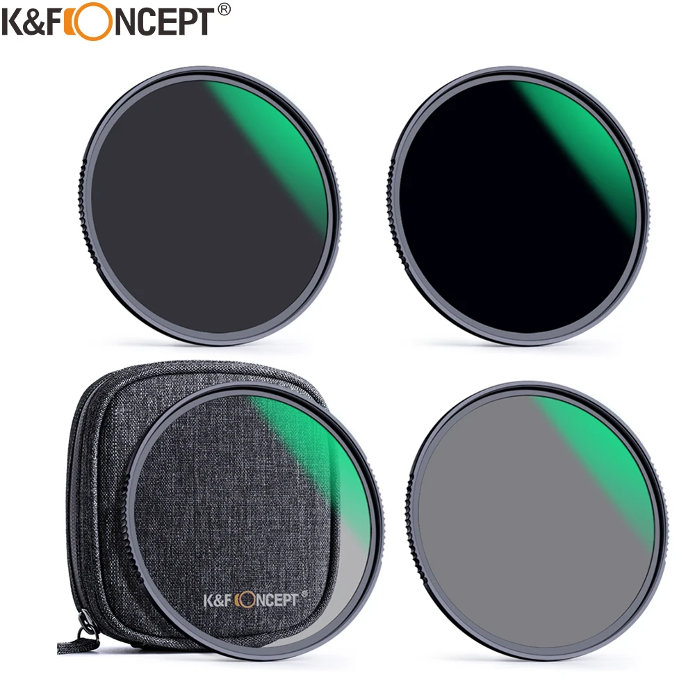 K&F Concept 4pcs ND4 ND8 ND64 ND1000 Filter kits for Camera Lens with Filter Pouch 49mm 52mm 55mm 58mm 62mm 67mm 72mm 77mm 82mm