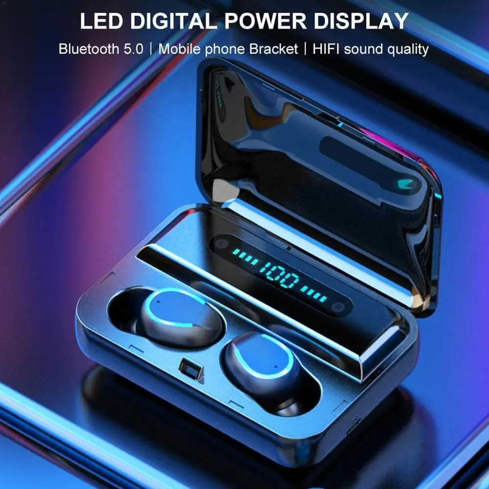 F9-5 TWS Беспроводные Bluetooth 5,0 наушники невидимые наушники стерео часы светодиодный шумоподавитель гарнитура IPX7 водонепроницаемый для iPhone