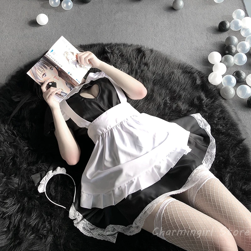 Japanese Kawaii Maid Outfit Women Lolita Sweet Anime Cosplay Costumes Sexy Lingerie Lace School Girl Costume
