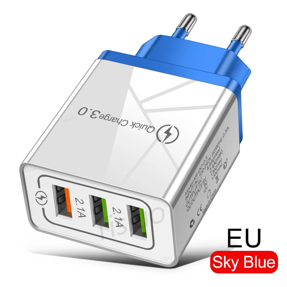 Быстрое зарядное устройство 3,0 USB зарядное устройство 4.8A зарядное устройство для мобильного телефона для iPhone X 8 7 samsung S9 Xiaomi iPad быстрое настенное зарядное устройство EU разъем-адаптер - Тип штекера: EU (Blue)